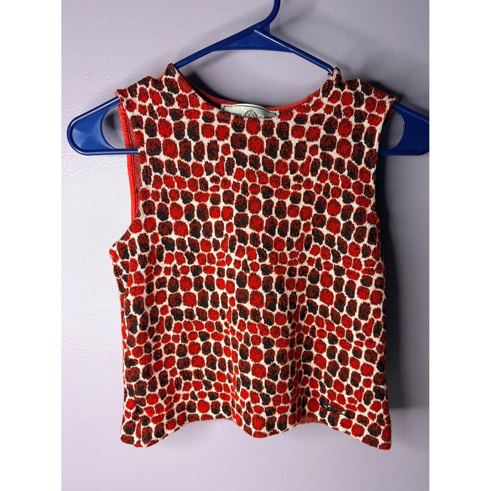 St John by Marie Gray Knit Shell Top‎ Red Black Sleeveless USA Size P